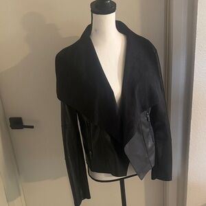 Women's Bagatelle Collection Black Draped Faux Leather Jacket